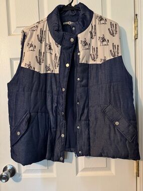 Denim look yoked snap vest